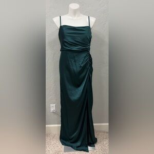 Azazie x Kendall + Kylie Satin Bridesmaid Dress Emerald Green A16 | Formal Maxi